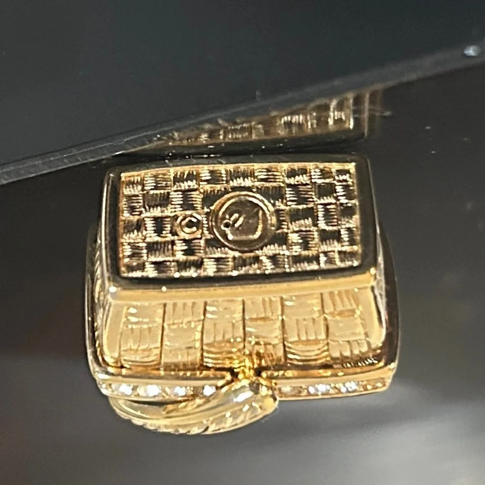 Vintage 1990s Swarovski Picnic Basket Pendant Necklace Gold-Tone & Crystal